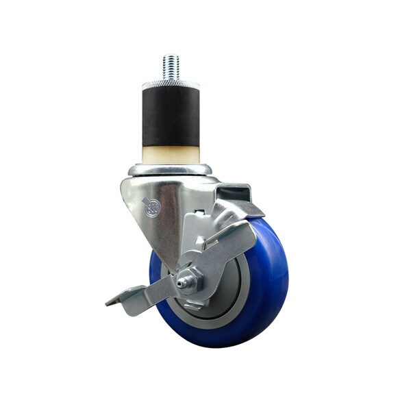 Service Caster 3.5'' SS Blue Poly Swivel 1-7/8'' Expanding Stem Caster with Brake SCC-SSEX20S3514-PPUB-BLUE-TLB-178 - main